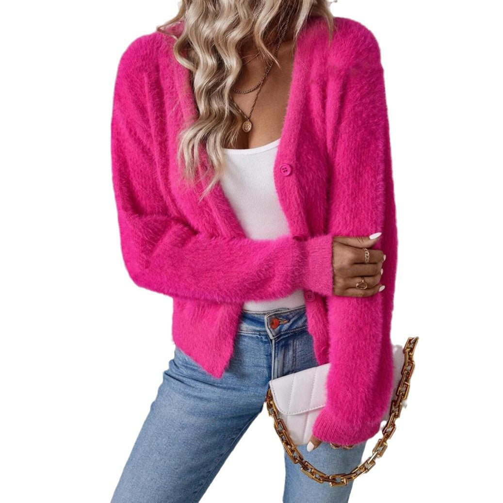 Strickjacke Damen kuschelig mit V-Ausschnitt und Knopfdetails