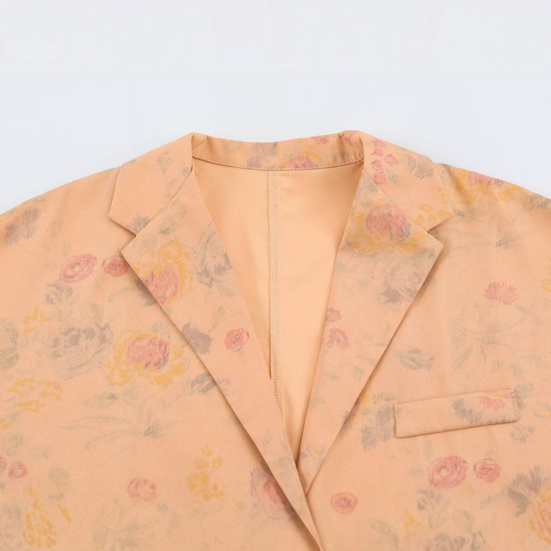 Damen Leichter Boxy‑Blazer mit floralem Aquarelldruck, aufgesetzten Pattentaschen und fallendem Revers Nord Taschen