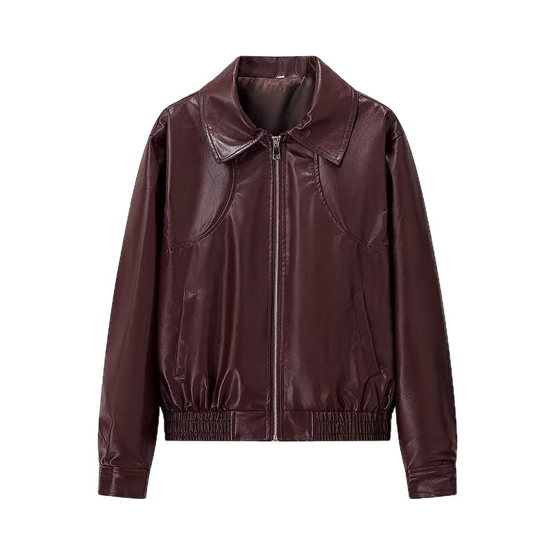 Damen Glänzende Kunstleder-Blousonjacke mit Reißverschluss und elastischem Saum Nord Taschen