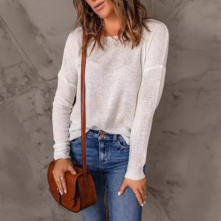 Damen lässiger Feinstrickpullover mit weitem Schnitt und langen Ärmeln