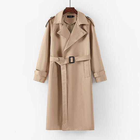 Unisex Langer minimalistischer Trenchcoat mit Gürtel und Schulterklappen Nord Taschen