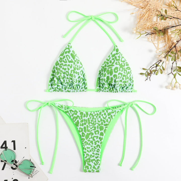 Damen Triangel-Bikini mit Verspieltem Leopardenmuster und Verstellbaren Trägern