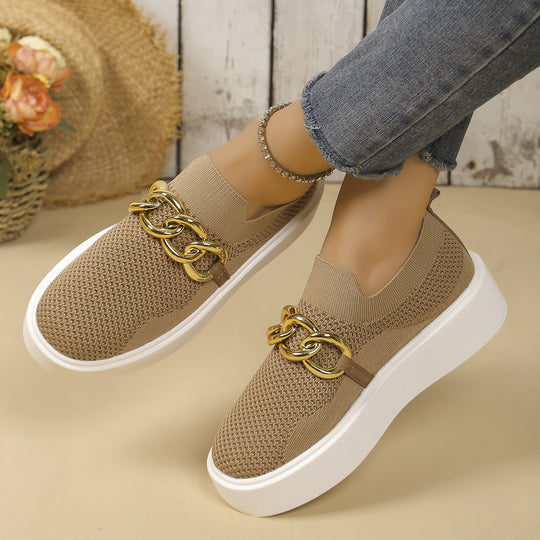 Damen Strick‑Slip‑On Sneaker mit Plateau‑Sohle und auffälliger Metallkettendeko Nord Taschen