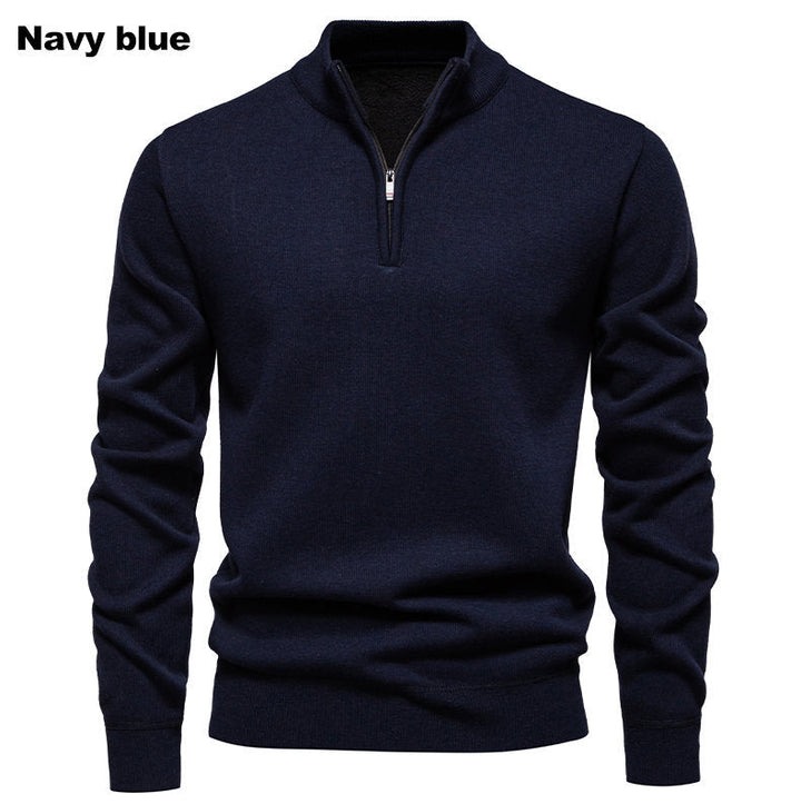 Herren feiner Strickpullover mit kurzem Reißverschluss und hohem Kragen