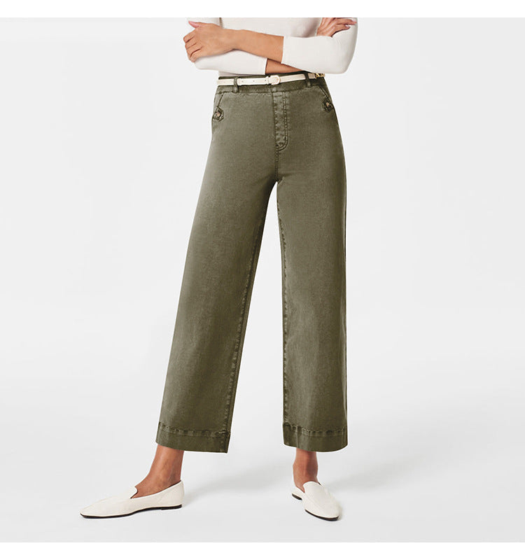 Damen Weite High-Waist Hose mit modischen Knopfdetails