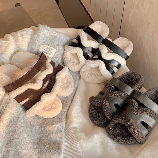Damen Teddy-gefütterte Pantoletten mit verstellbaren Riemen Nord Taschen