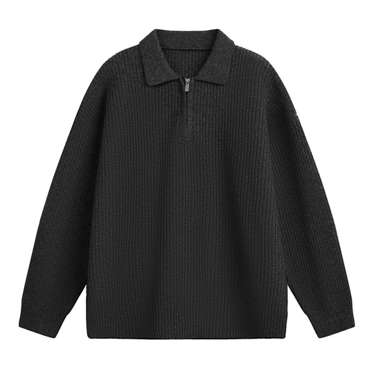 Unisex Boxy-Rippenpullover mit Polokragen und kurzem Metall-Halbzip Nord Taschen