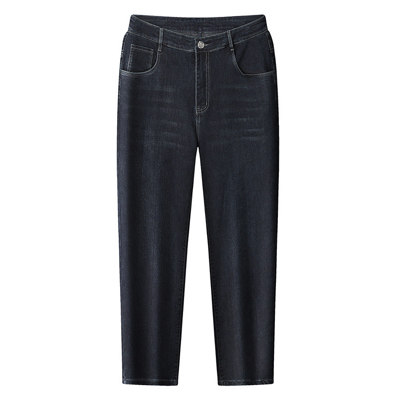 Damen Hochtaillierte Slim-Ankle-Jeans mit elastischem Bund und dezenter Used‑Waschung Nord Taschen