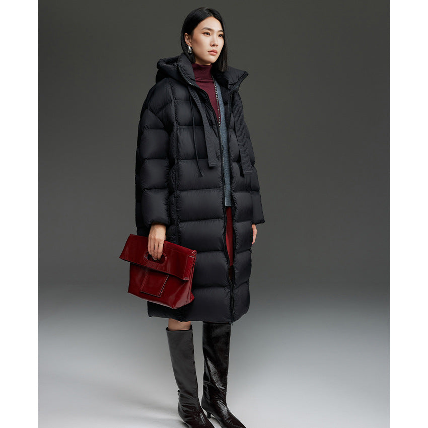 Damen Oversized Stepp-Daunenmantel mit Kapuze und verlängerter Silhouette Nord Taschen