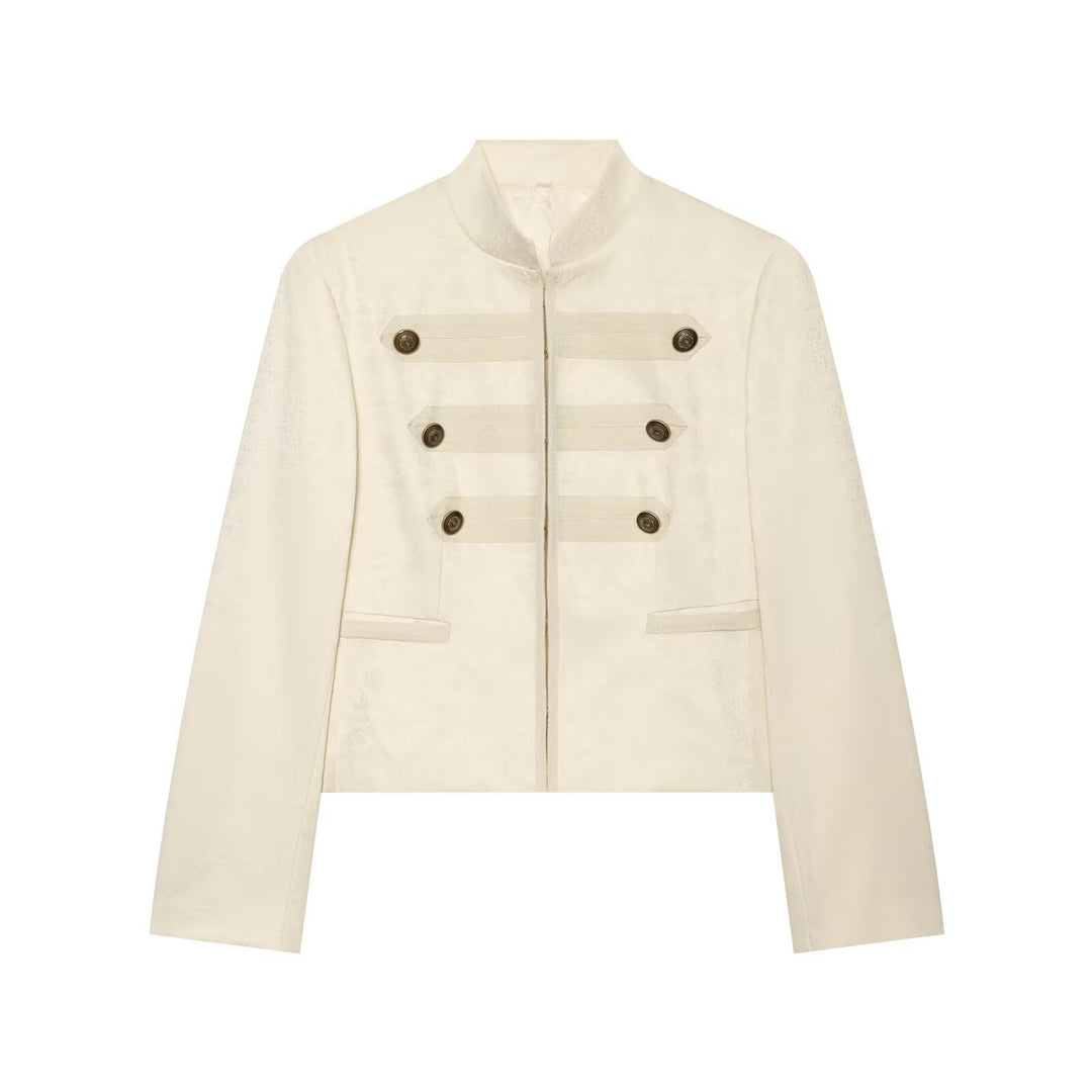 Damen Kurze Paradejacke mit Stehkragen, Zierbesatz und Reihenknöpfen Nord Taschen