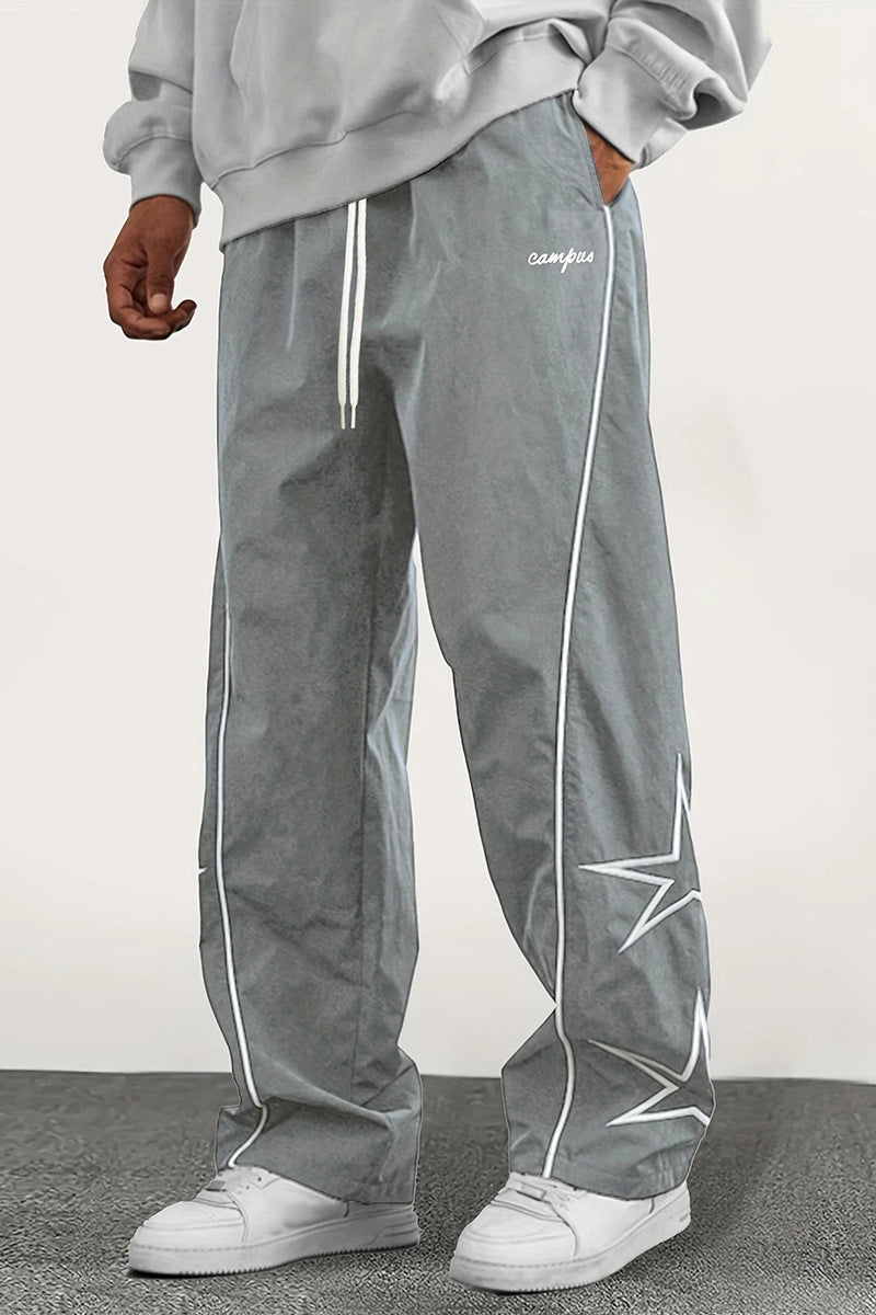 Herren Weite Trackpants mit Kontrastpaspel, Kordelzug und Sternapplikation Nord Taschen