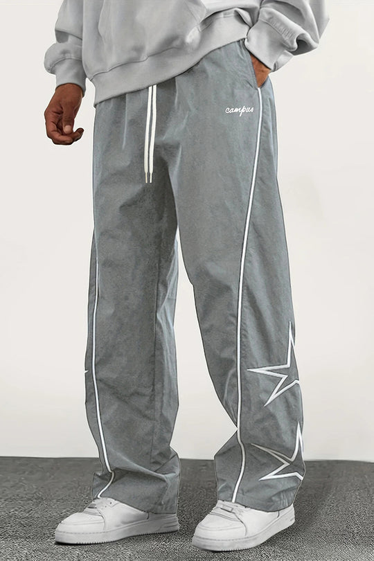 Herren Weite Trackpants mit Kontrastpaspel, Kordelzug und Sternapplikation Nord Taschen
