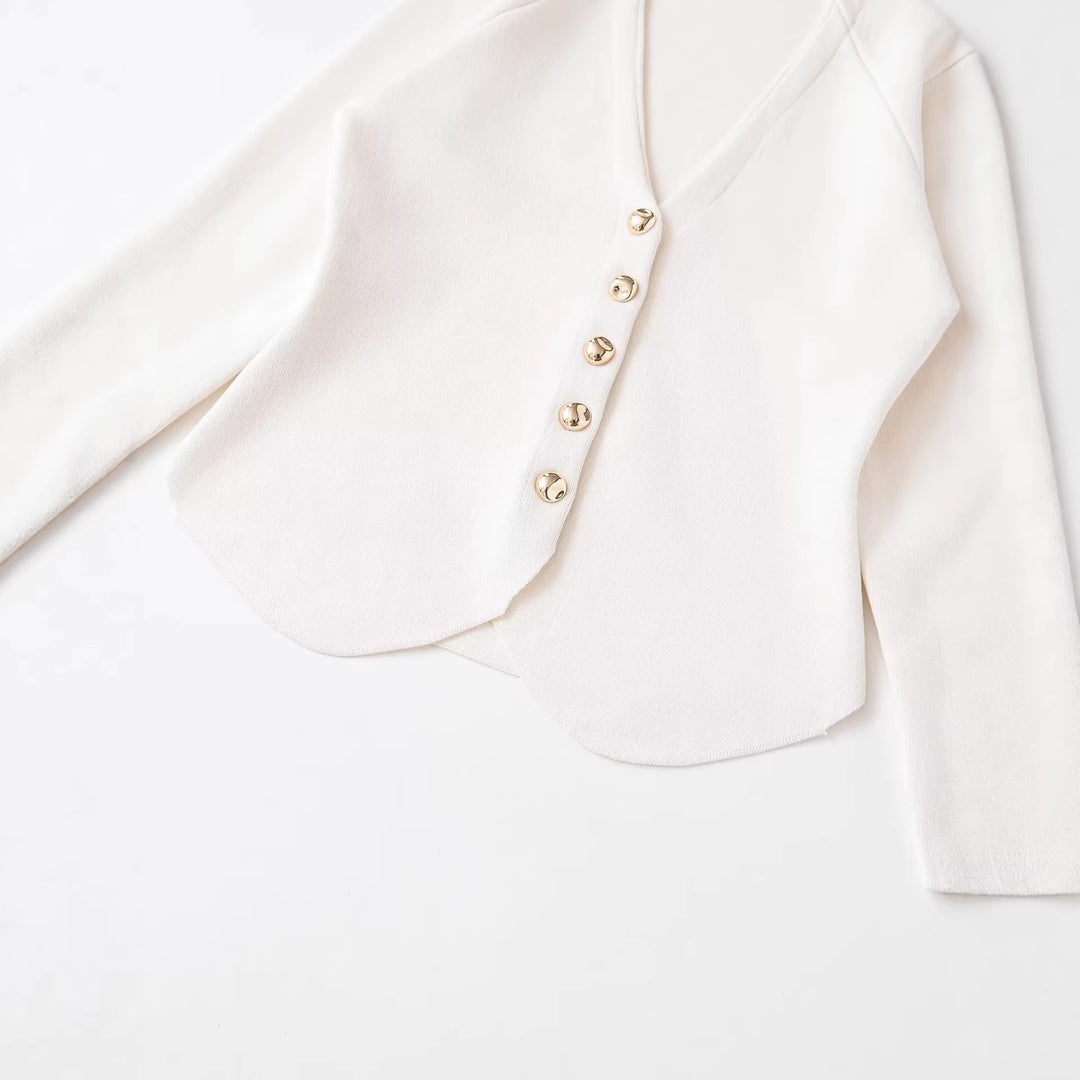 Damen Taillierter Rippstrick-Blazer-Cardigan mit V‑Ausschnitt und Zierknöpfen Nord Taschen