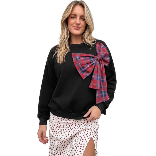 Damen Lässiger Pullover mit oversized Schleife Nord Taschen