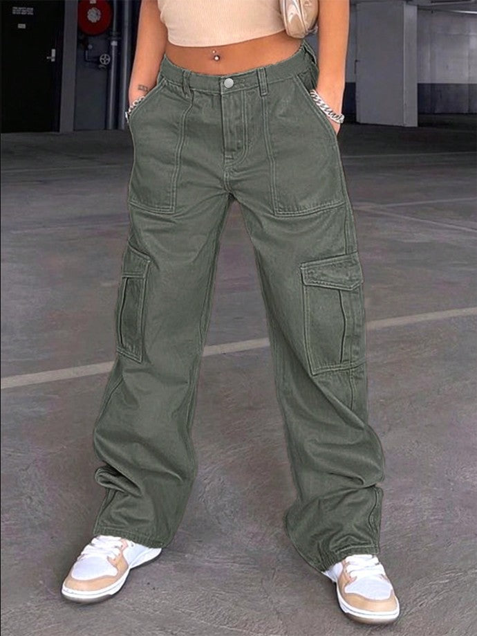 Damen Cargo-Hose mit weitem Bein, hoher Taille und Utility-Taschen Nord Taschen