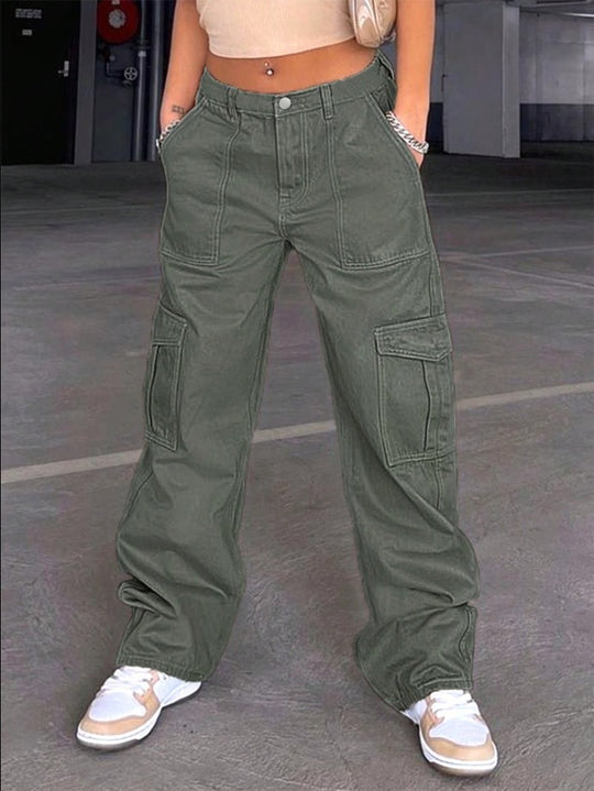Damen Cargo-Hose mit weitem Bein, hoher Taille und Utility-Taschen Nord Taschen