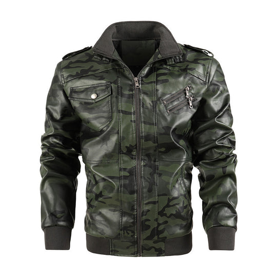 Herren Camouflage Kunstleder-Bomberjacke mit Schulterklappen, Reißverschlusstaschen und Rippsaum Nord Taschen