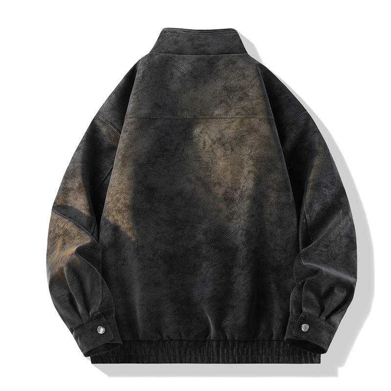 Herren Vintage-Optik Wildlederjacke mit Stehkragen, Utility-Taschen und Reißverschluss Nord Taschen