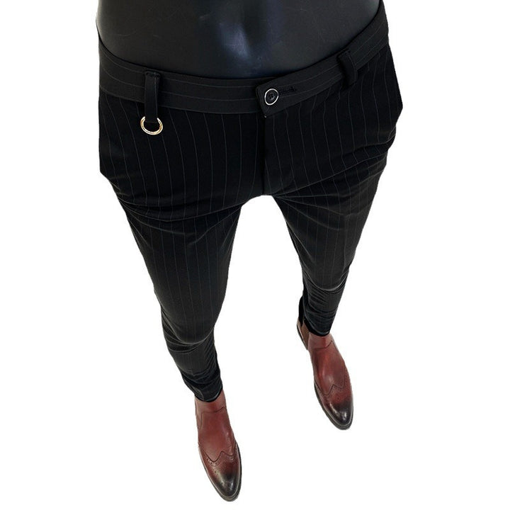 Herren schmal geschnittene Nadelstreifen-Anzughose mit elastischem Bund und Ringdetail Nord Taschen