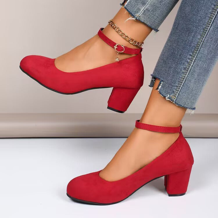 Damen Elegante Pumps mit breitem Blockabsatz und verstellbarem Knöchelriemen