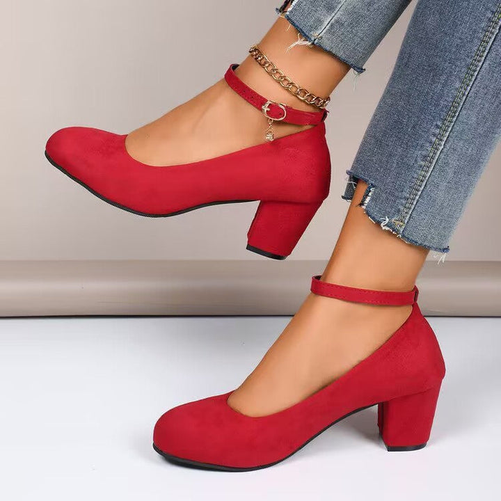 Damen Elegante Pumps mit breitem Blockabsatz und verstellbarem Knöchelriemen