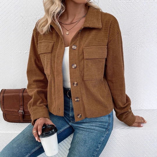 Damen Lässige Kordjacke mit Knopfleiste Nord Taschen