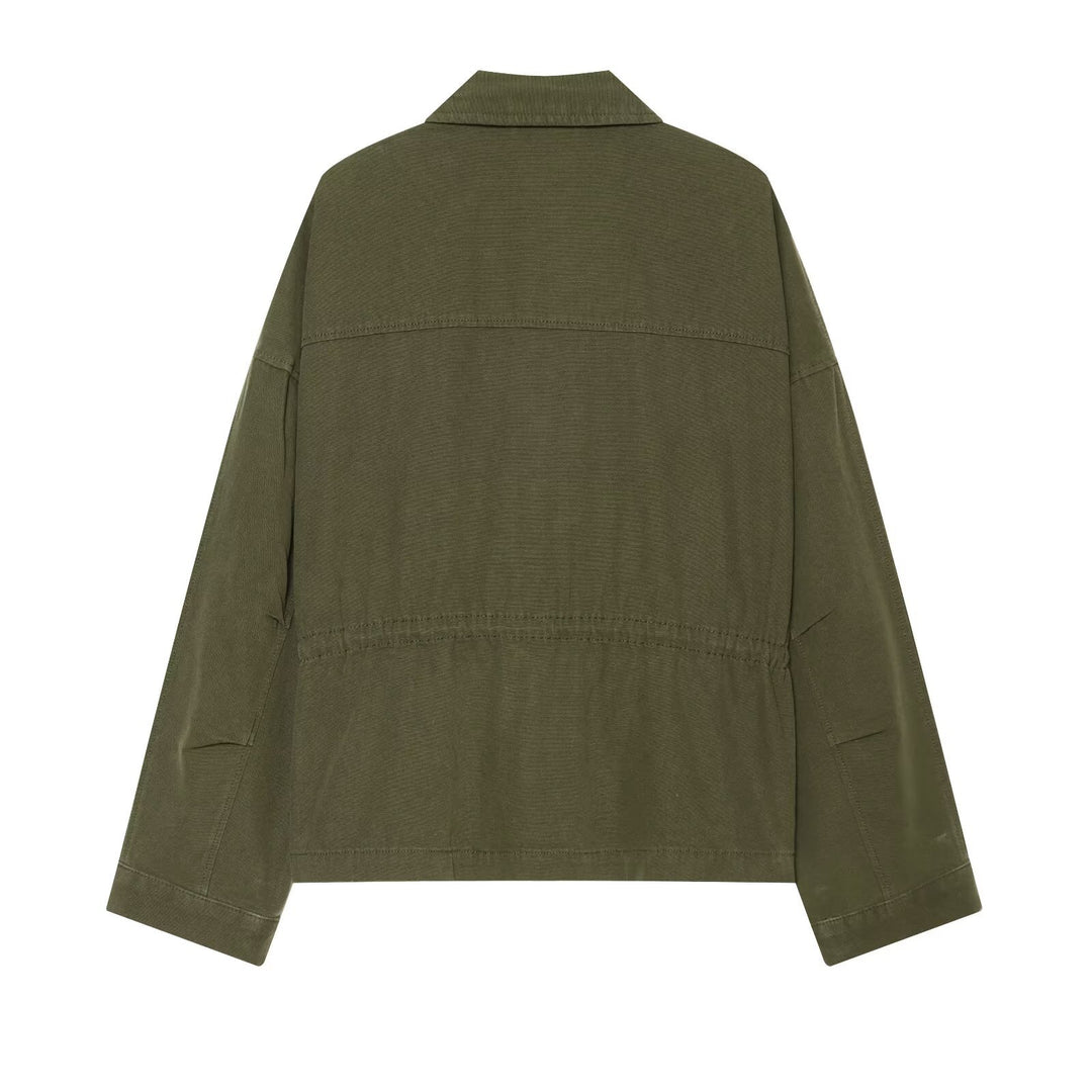 Damen Kurzgeschnittene Utility-Blousonjacke mit Stehkragen Pattentaschen und durchgehendem Reißverschluss Nord Taschen