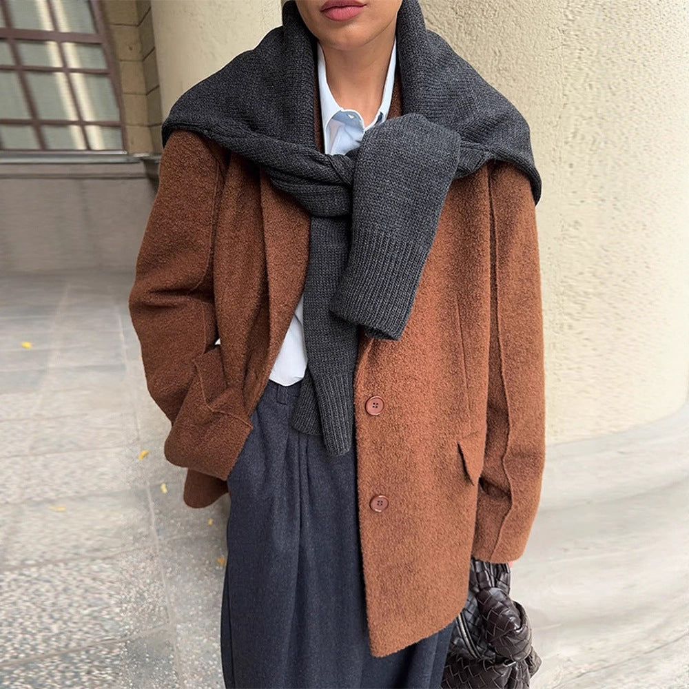 Damen Boxy-Wollmix-Kurzmantel mit strukturierter Oberfläche, Reverskragen & Pattentaschen Nord Taschen