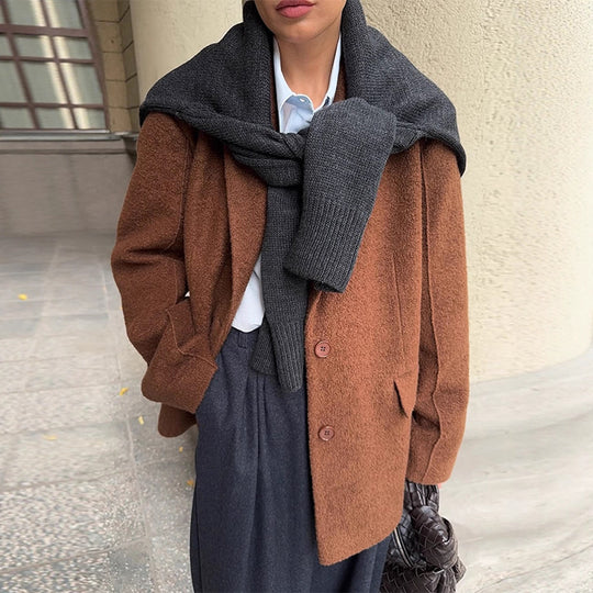 Damen Boxy-Wollmix-Kurzmantel mit strukturierter Oberfläche, Reverskragen & Pattentaschen Nord Taschen