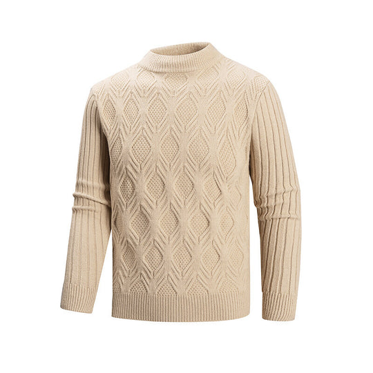 Herren Feiner Zopfmuster-Pullover mit kurzem Stehkragen und Raglanärmeln Nord Taschen