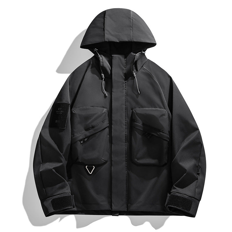 Herren Wasserabweisende technische Utility-Jacke mit Kapuze, Multifunktions‑Taschen & verstellbaren Klettmanschetten Nord Taschen