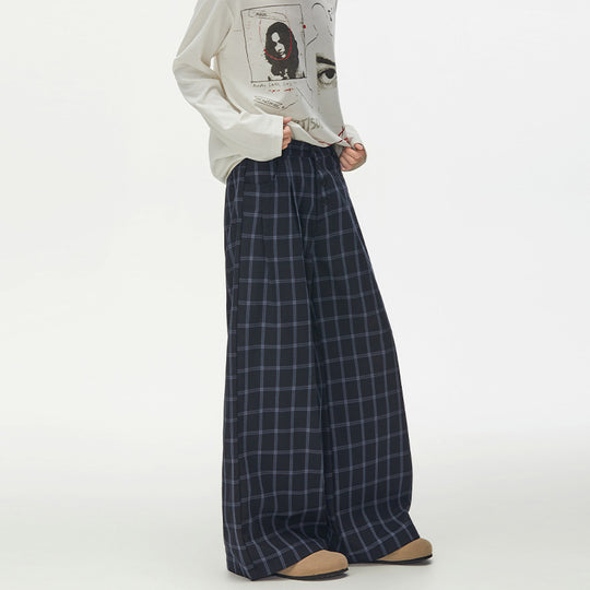 Damen Karierte Extraweite High-Waist Palazzo-Hose mit Knopfleiste Nord Taschen