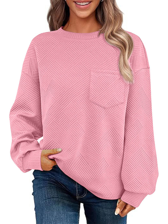 Damen Oversize Strukturstrick-Pullover mit Brusttasche Nord Taschen