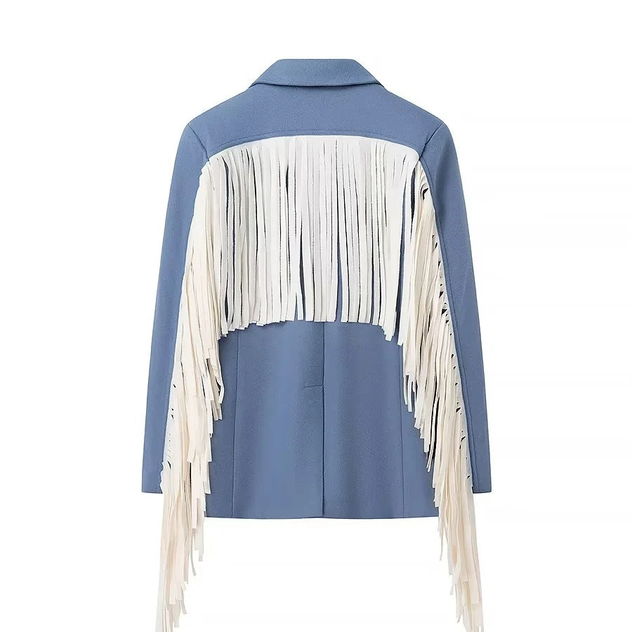 Damen Oversize-Blazer mit langen Fransen und Ziernähten Nord Taschen