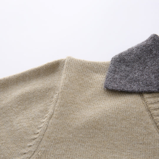Unisex Lässiger Strukturstrick-Pullover mit offenem Polokragen und tiefem V-Ausschnitt Nord Taschen