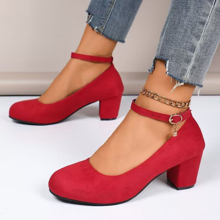 Damen Elegante Pumps mit breitem Blockabsatz und verstellbarem Knöchelriemen