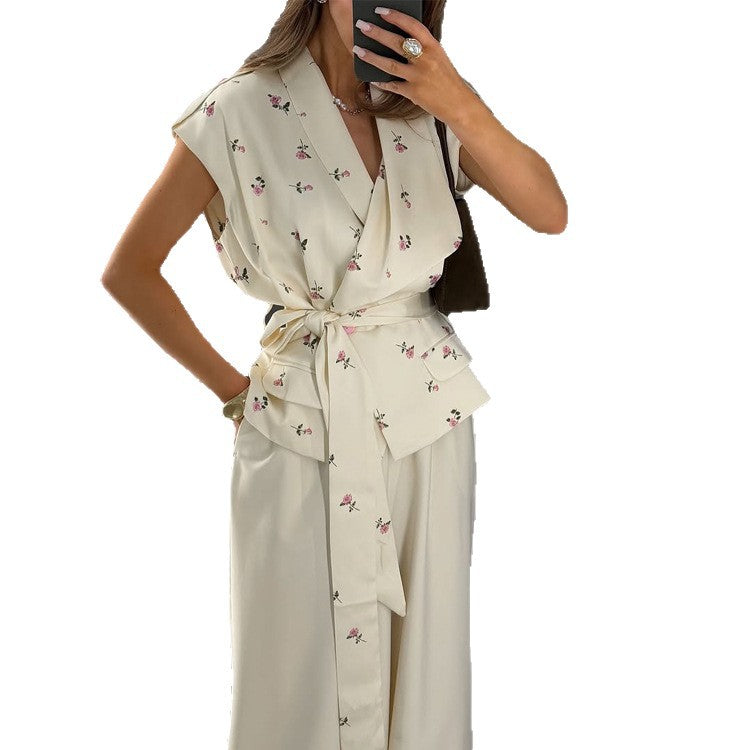 Damen Ärmellose Wickelbluse mit tailliertem Bindegürtel und Pattentaschen Nord Taschen