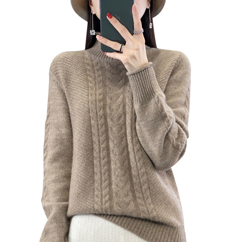 Damen Weicher Zopfstrick‑Mockneckpullover mit kaschmirähnlicher Haptik und verlängerten Rippbündchen Nord Taschen