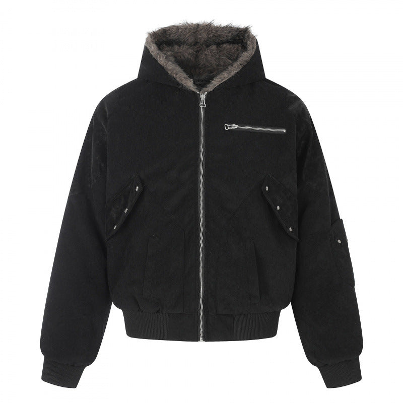 Unisex Oversize-gefütterte Kapuzen-Blousonjacke aus Velourslederimitat mit Teddyfutter Nord Taschen