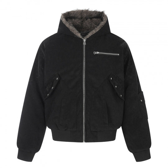 Unisex Oversize-gefütterte Kapuzen-Blousonjacke aus Velourslederimitat mit Teddyfutter Nord Taschen
