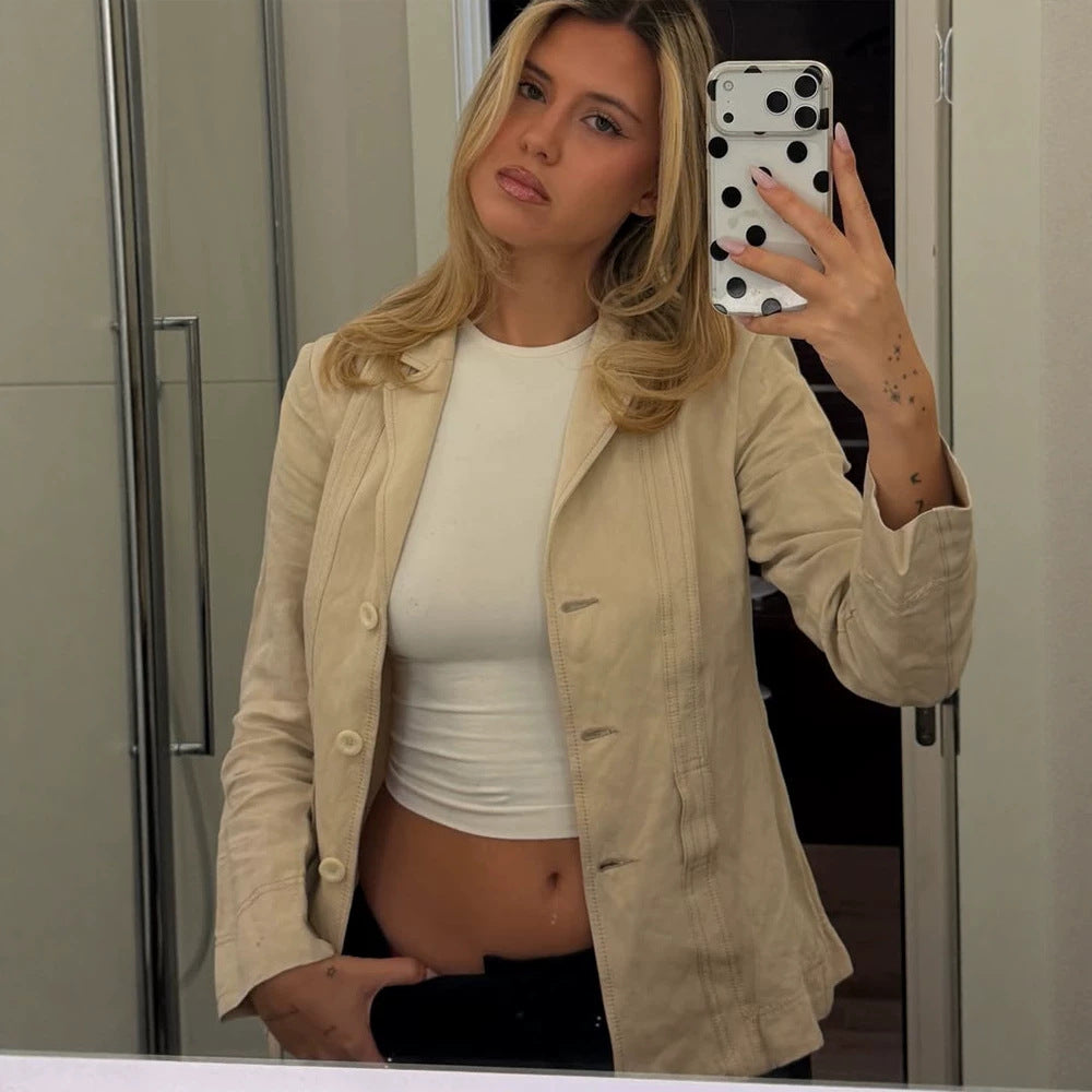 Damen Leichter strukturierter Leinenblazer mit Relaxed‑Fit, Ein-Knopf‑Verschluss & aufgesetzten Taschen Nord Taschen