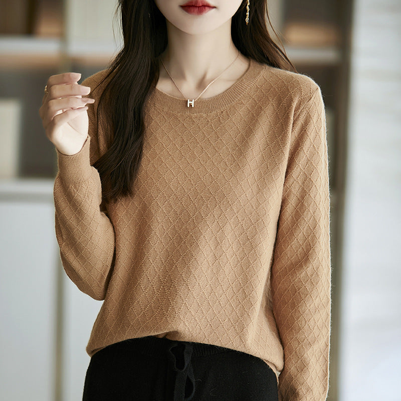 Damen Lässiger Feinstrickpullover mit dezentem Rautenmuster und gerippten Bündchen Nord Taschen