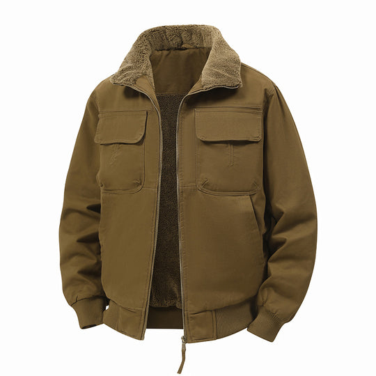 Herren Thermo-Bomberjacke im Fieldstil mit Teddykragen, aufgesetzten Brusttaschen & Reißverschluss Nord Taschen