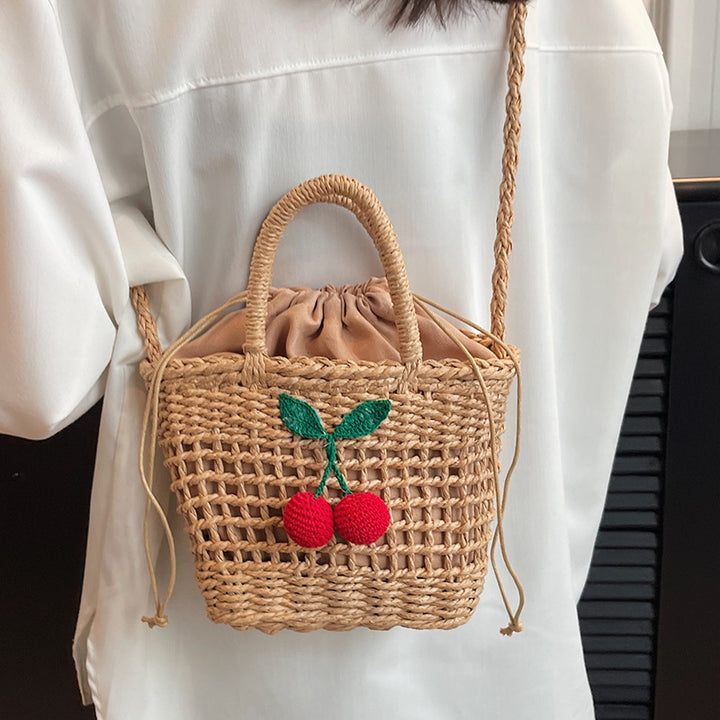 Damen Jute-Tasche mit verspieltem Kirschmuster und handgefertigten Details Nord Taschen