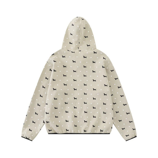 Damen Leichte Kapuzen-Zipjacke mit Hundesilhouette und Tupfen-Allover Nord Taschen