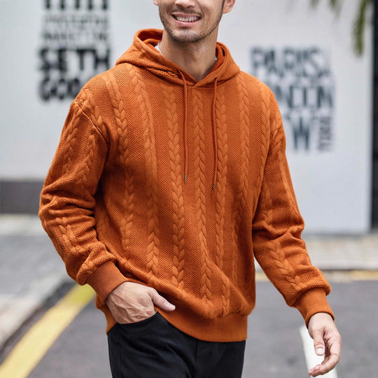 Herren strukturiertes Kapuzen-Sweatshirt mit Zopfstrick-Relief, Tunnelzug und Kängurutasche Nord Taschen