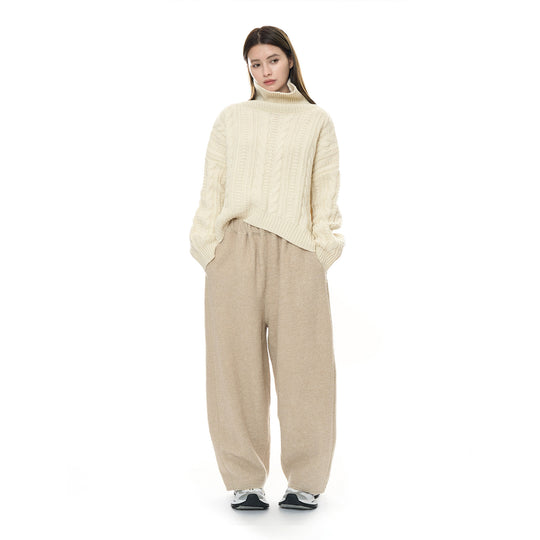 Damen Weite Teddy-Fleece Palazzo-Hose mit hohem Elastbund und Eingrifftaschen Nord Taschen