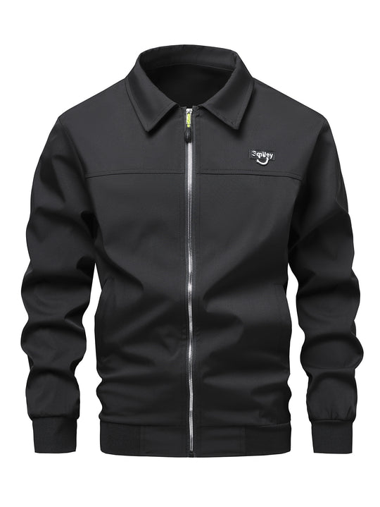 Herren Collar-Zip-Blouson aus Softshell mit gerippten Bündchen & Smiley-Patch Nord Taschen