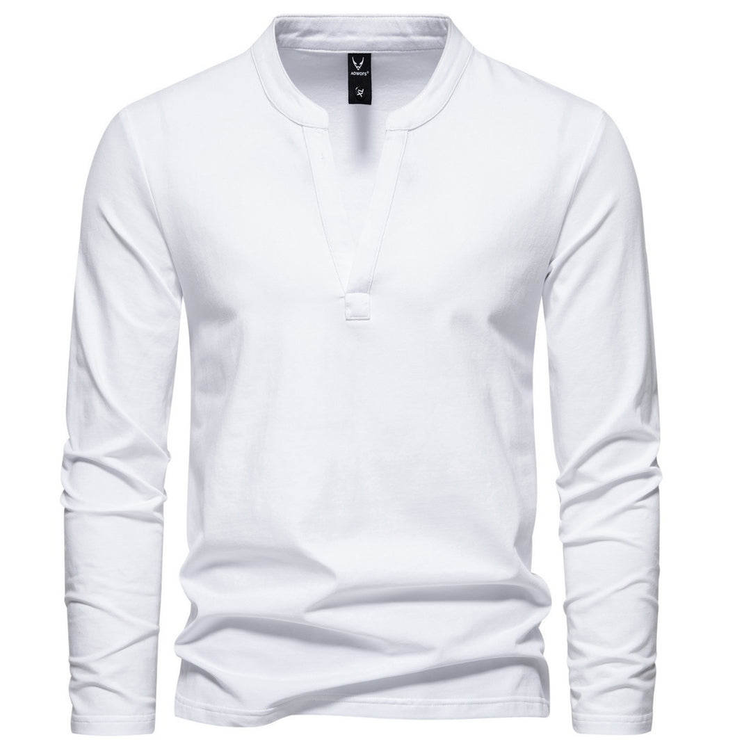 Herren langärmeliges Henleyshirt mit Stehkragen, tiefer V-Öffnung und schmaler Passform Nord Taschen