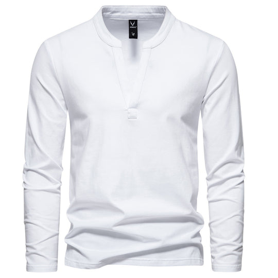 Herren langärmeliges Henleyshirt mit Stehkragen, tiefer V-Öffnung und schmaler Passform Nord Taschen